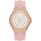 Michael Kors Camille MK7334 33mm Women's Quartz Watch – Pavé Rose Gold with Rose Gold Silicone Strap