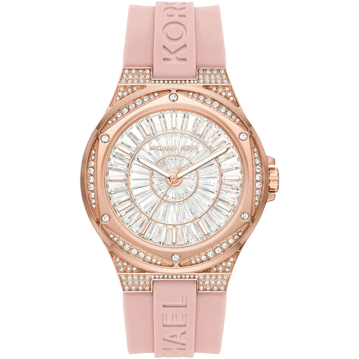 Michael Kors Camille MK7334 33mm Women's Quartz Watch – Pavé Rose Gold with Rose Gold Silicone Strap