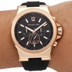 Michael Kors Dylan MK8184 48mm Men's Chronograph Watch – Black Textured & Black Rubber Strap