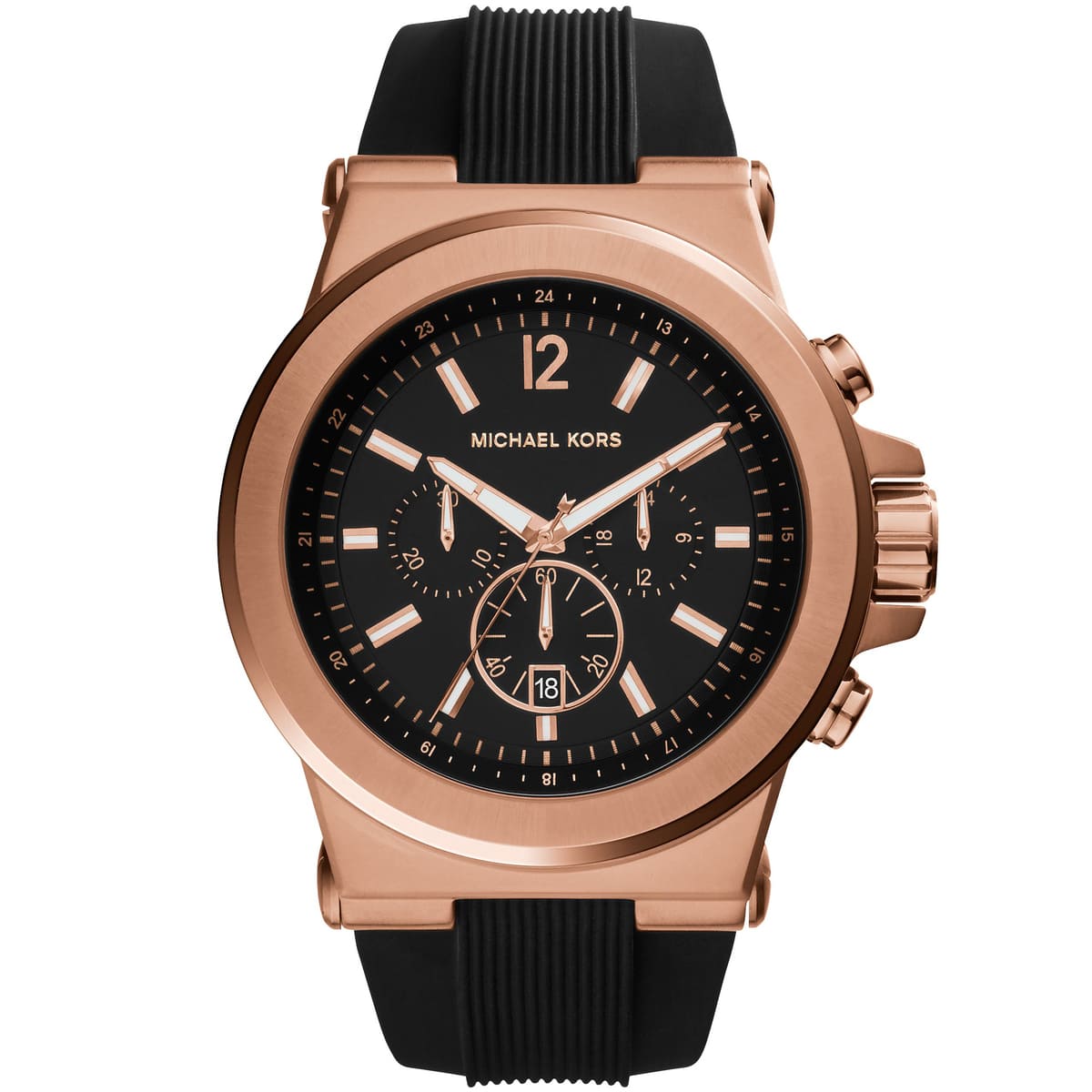 Michael Kors Dylan MK8184 48mm Men's Chronograph Watch – Black Textured & Black Rubber Strap