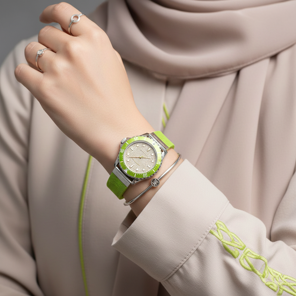 Michael Kors Everest MK7360 36mm Women's Quartz Watch – Pavé Green with Green Rubber Strap
