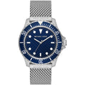 Michael Kors Everest MK9082 43mm Men's Quartz Watch – Navy Blue Textured & Silver Stainless Steel Mesh Bracelet