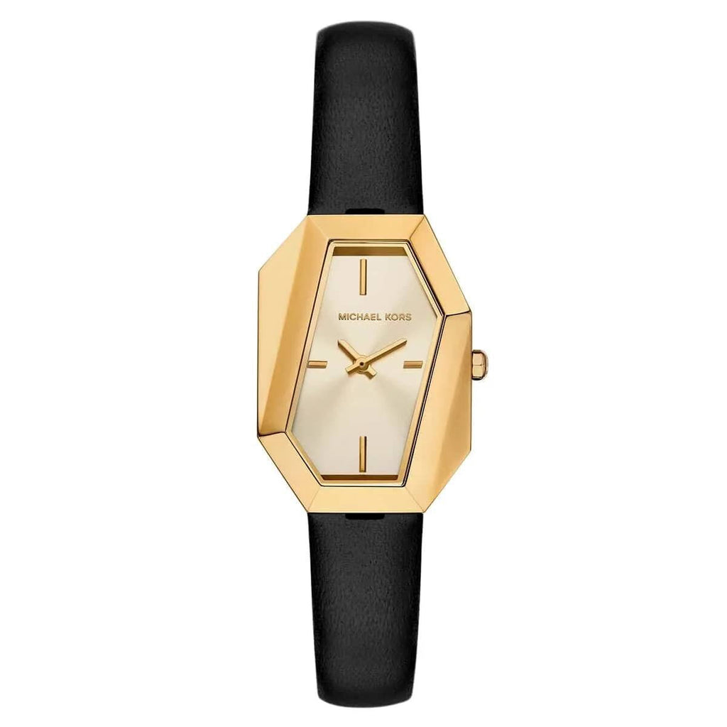 Michael Kors Gia MK4880 22mm Women's Quartz Watch – Sunray Black with Black Genuine Leather Strap
