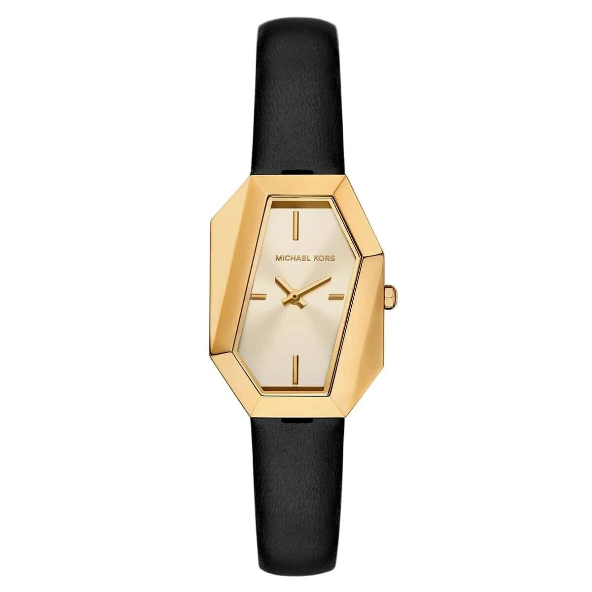 Michael Kors Gia MK4880 22mm Women's Quartz Watch – Sunray Black with Black Genuine Leather Strap