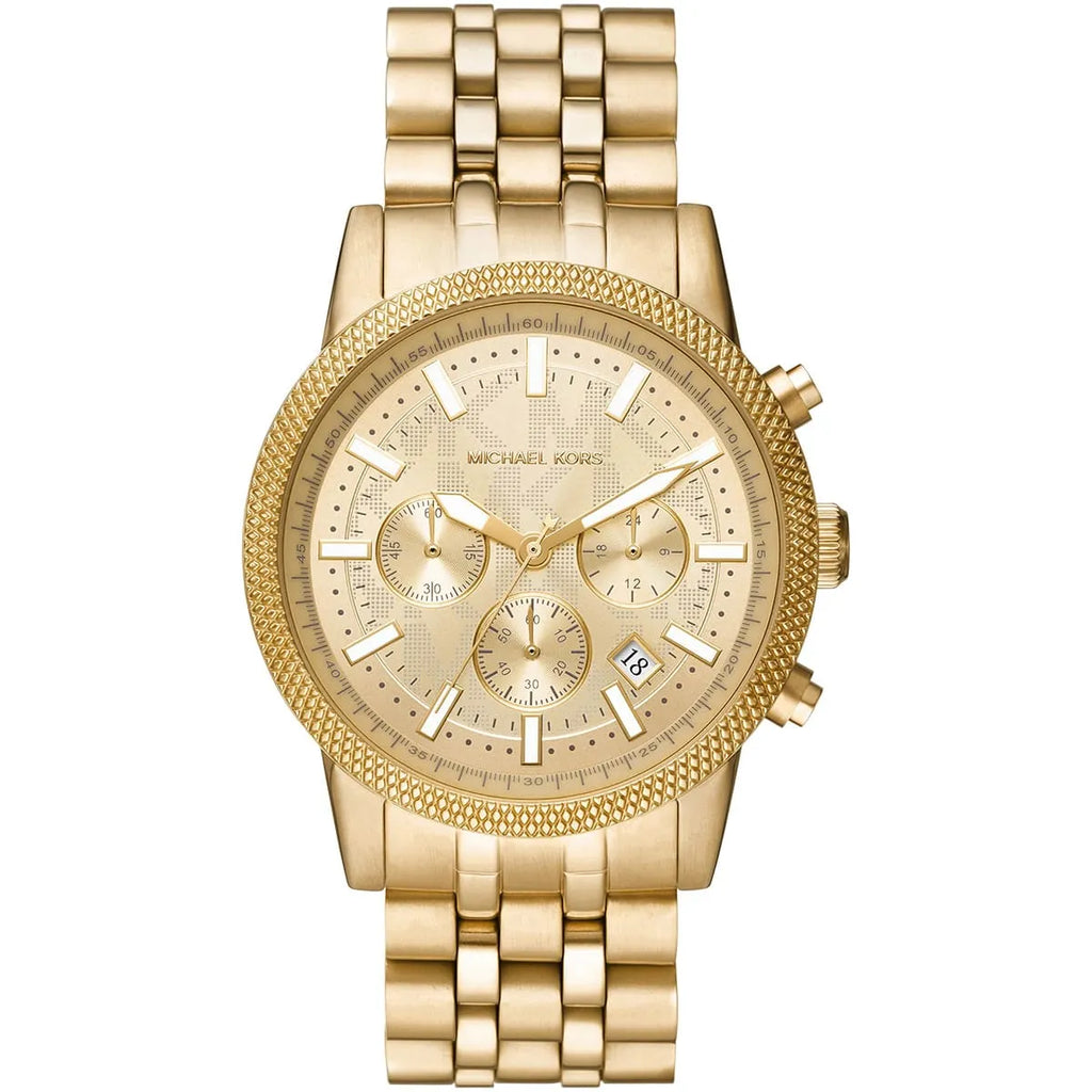 Michael Kors Hutton MK8953 43mm Men's Chronograph Watch – Gold Textured & Gold-Tone Stainless Steel Bracelet