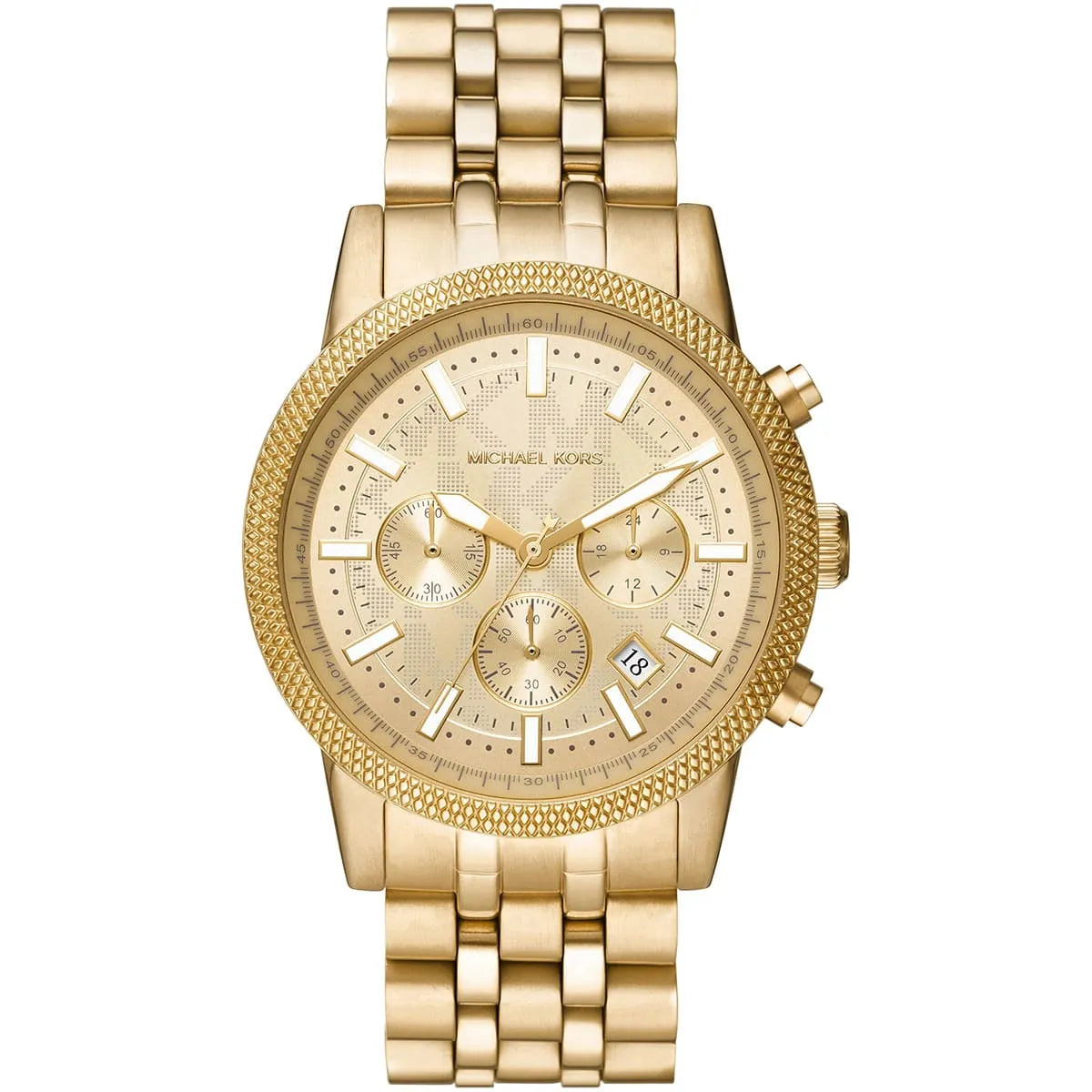 Michael Kors Hutton MK8953 43mm Men's Chronograph Watch – Gold Textured & Gold-Tone Stainless Steel Bracelet