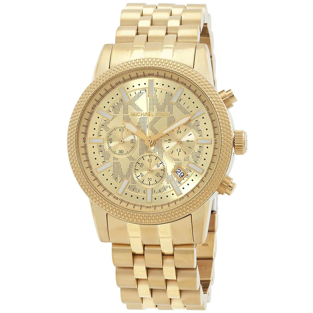 Michael Kors Hutton MK8953 43mm Men's Chronograph Watch – Gold Textured & Gold-Tone Stainless Steel Bracelet