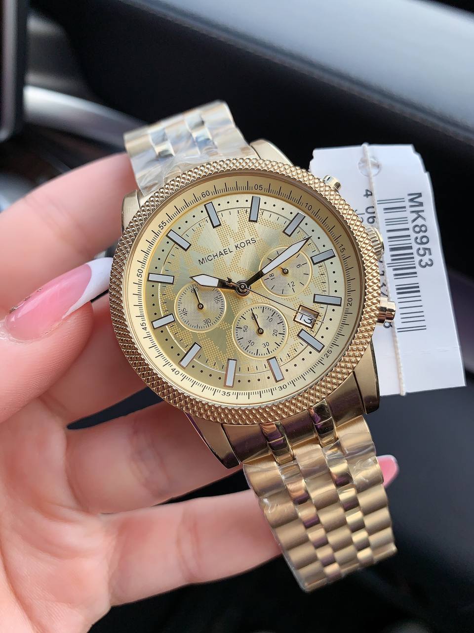 Michael Kors Hutton MK8953 43mm Men's Chronograph Watch – Gold Textured & Gold-Tone Stainless Steel Bracelet