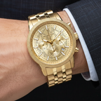 Michael Kors Hutton MK8953 43mm Men's Chronograph Watch – Gold Textured & Gold-Tone Stainless Steel Bracelet
