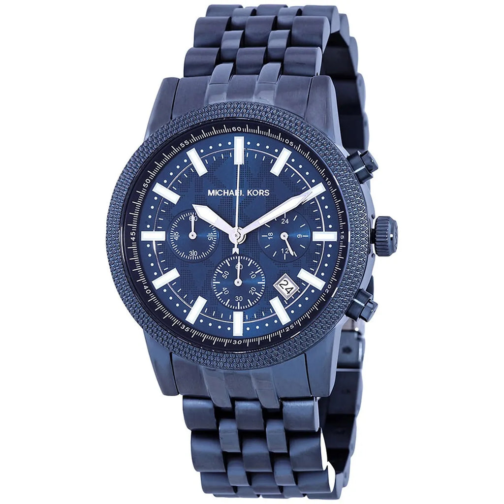 Michael Kors Hutton MK9088 43mm Men's Chronograph Watch – Navy Blue Textured & Navy Blue Stainless Steel Bracelet
