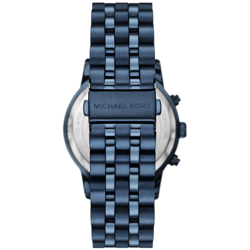Michael Kors Hutton MK9088 43mm Men's Chronograph Watch – Navy Blue Textured & Navy Blue Stainless Steel Bracelet