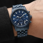 Michael Kors Hutton MK9088 43mm Men's Chronograph Watch – Navy Blue Textured & Navy Blue Stainless Steel Bracelet