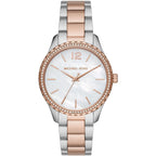 Michael Kors Layton MK6849 38mm Women's Quartz Watch – Mother Of Pearl with Two-Tone Genuine Leather Strap