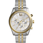 Michael Kors Lexington MK8344 45mm Men's Chronograph Watch – Silver & Two-Tone Silver and Gold Stainless Steel Bracelet