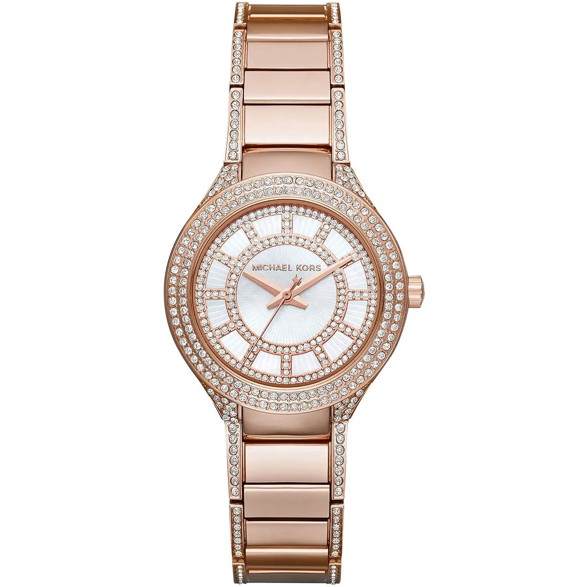 Michael Kors Kerry MK3443 33mm Women's Quartz Watch – Mother-of-Pearl Rose Gold with White Stainless Steel Bracelet