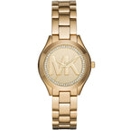 Michael Kors Slim Runway MK3477 33mm Women's Quartz Watch – Pavé Gold with Gold Stainless Steel Bracelet
