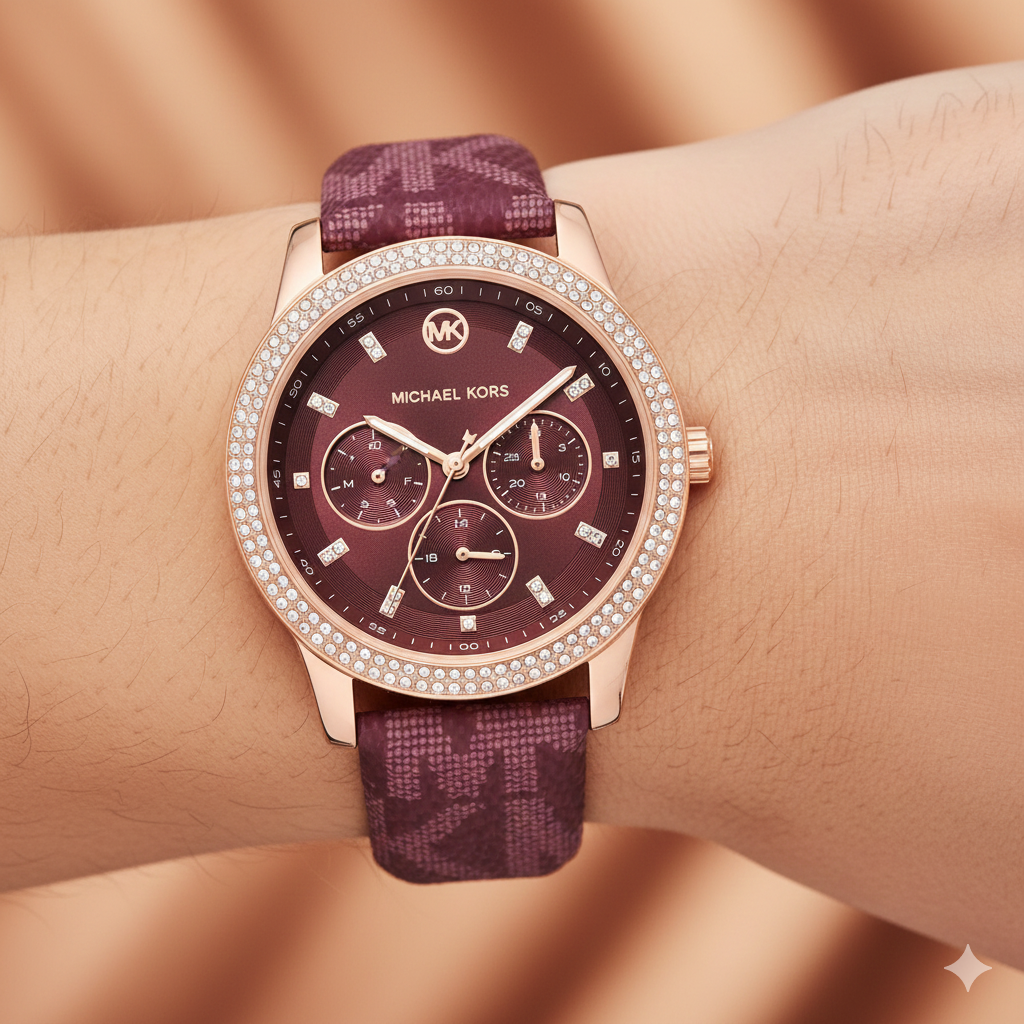 Michael Kors Camille MK2967 33mm Women's Chronograph Watch – Pavé Rose Gold with Rose Gold Stainless Steel Bracelet