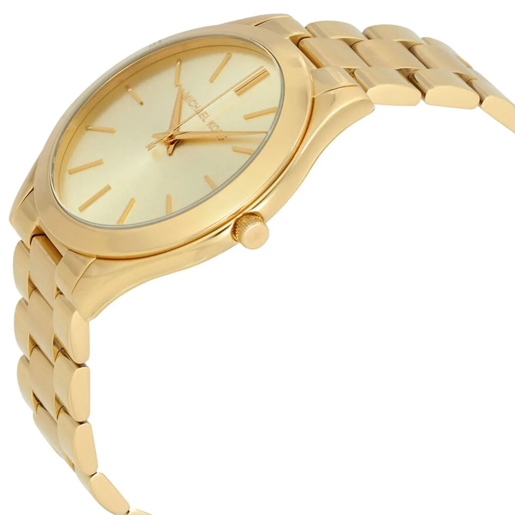 Michael Kors Slim Runway MK3179 42mm Women's Quartz Watch – Sunray Gold with Gold Genuine Leather Strap