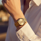 Michael Kors Slim Runway MK3179 42mm Women's Quartz Watch – Sunray Gold with Gold Genuine Leather Strap