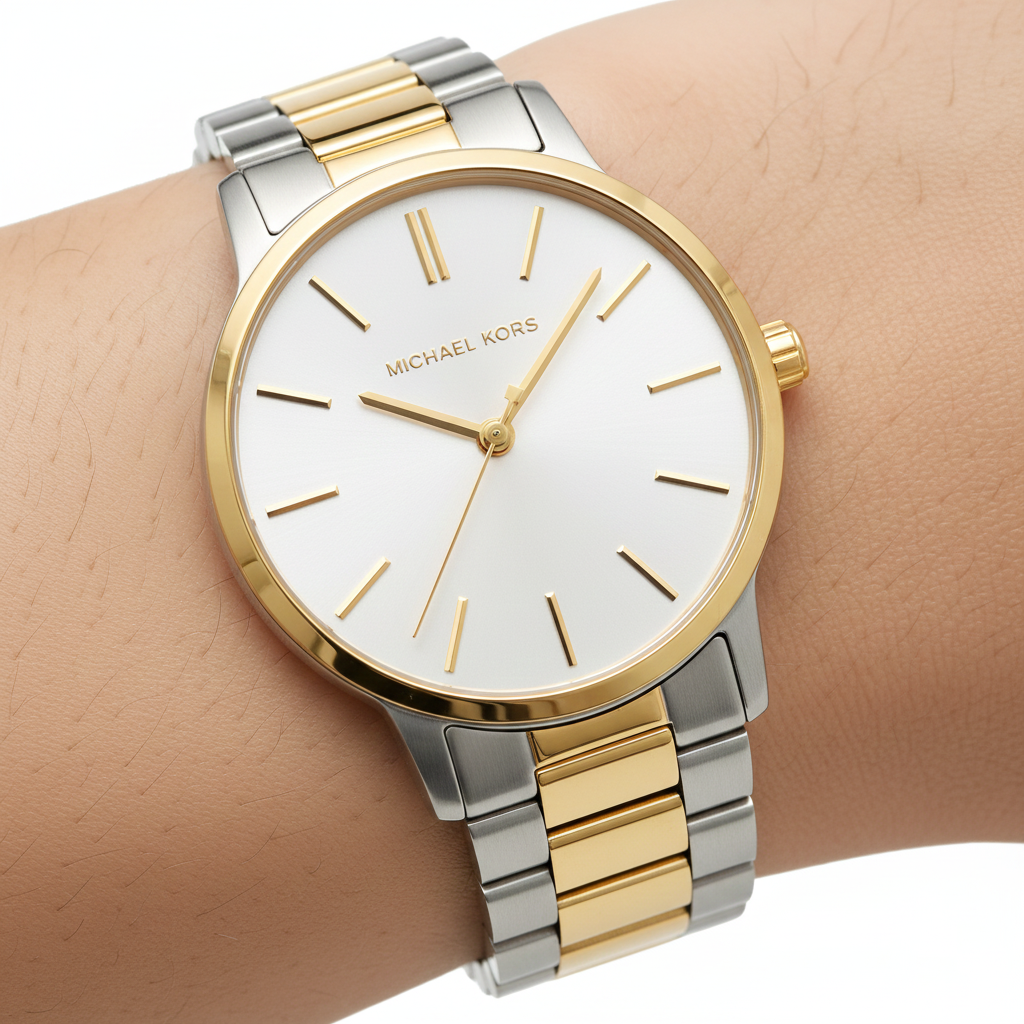 Michael Kors Slim Runway MK3198 42mm Women's Quartz Watch – White with Black Genuine Leather Strap