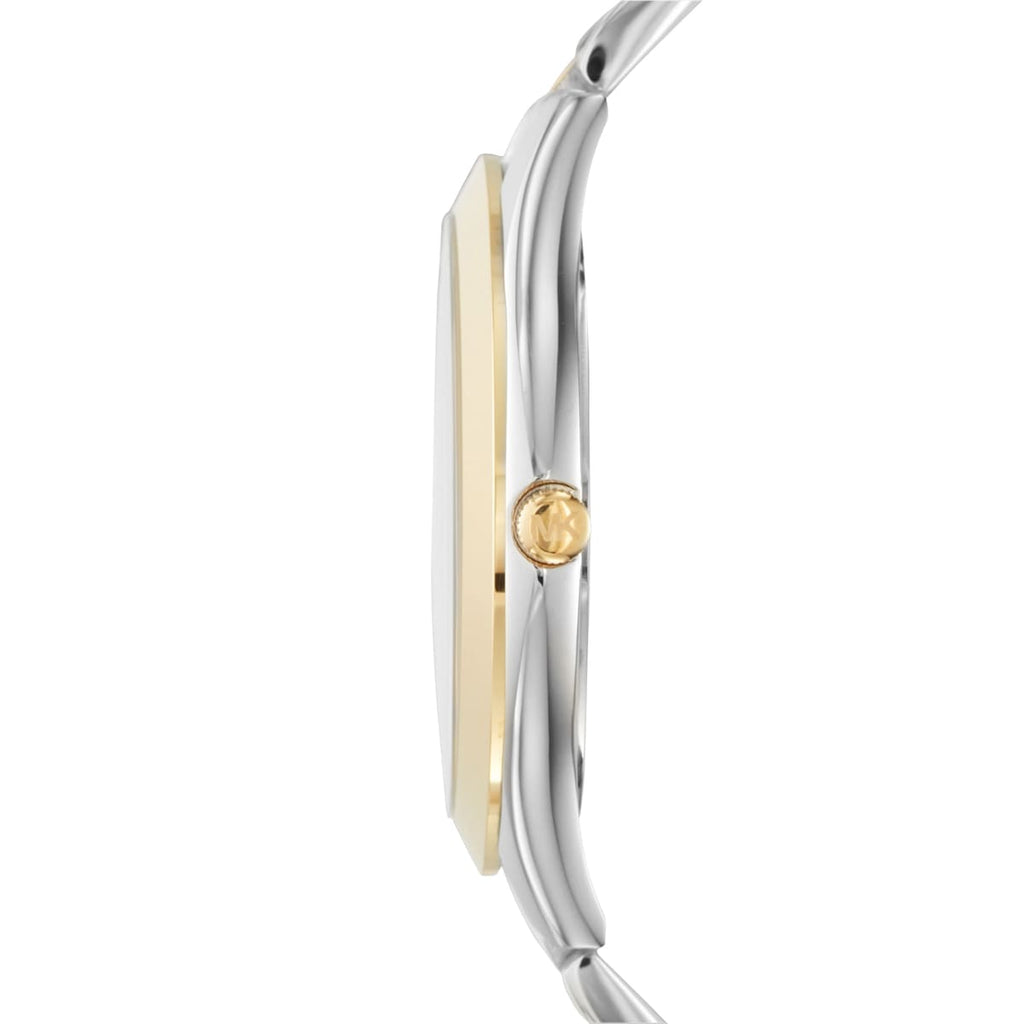 Michael Kors Slim Runway MK3198 42mm Women's Quartz Watch – White with Black Genuine Leather Strap
