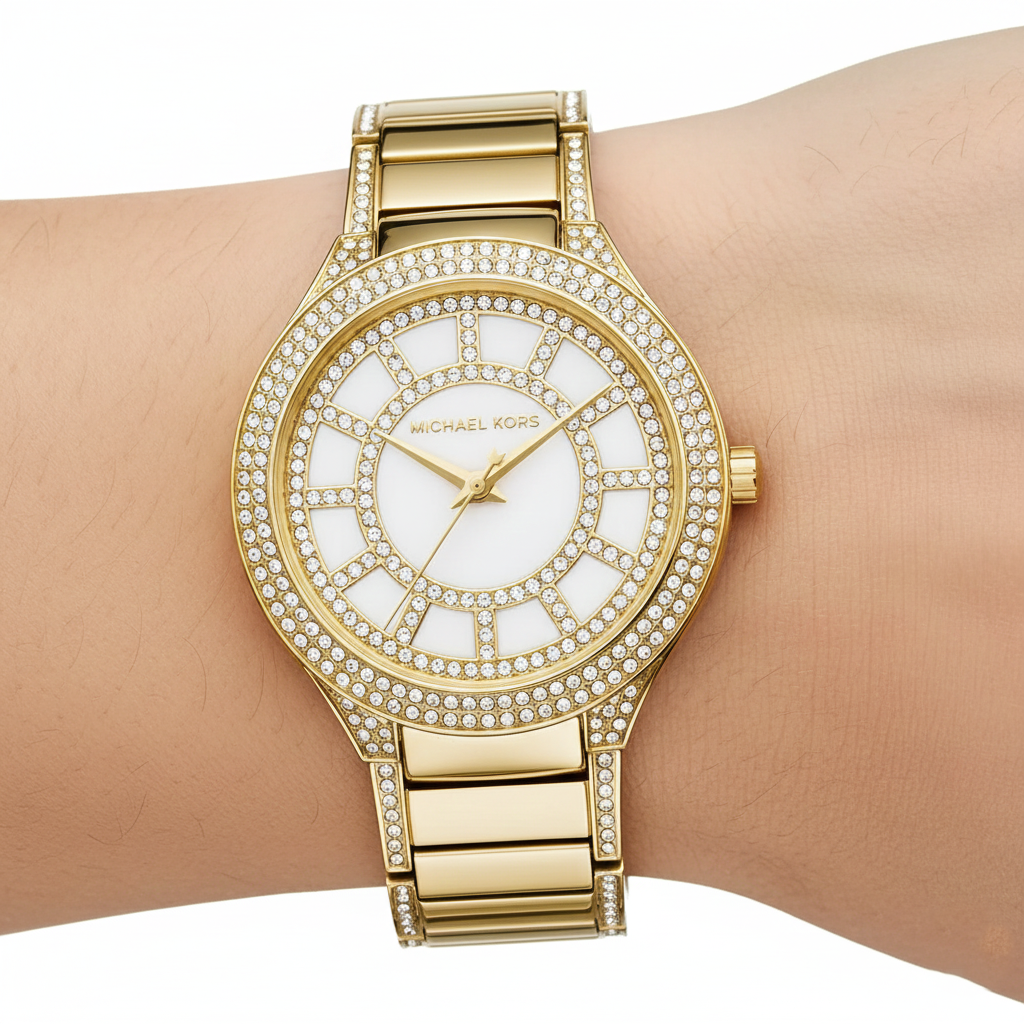 Michael Kors Kerry MK3312 38mm Women's Chronograph Watch – Pavé White with Gold Stainless Steel Bracelet