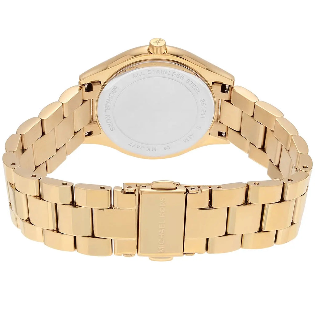Michael Kors Slim Runway MK3477 33mm Women's Quartz Watch – Pavé Gold with Gold Stainless Steel Bracelet