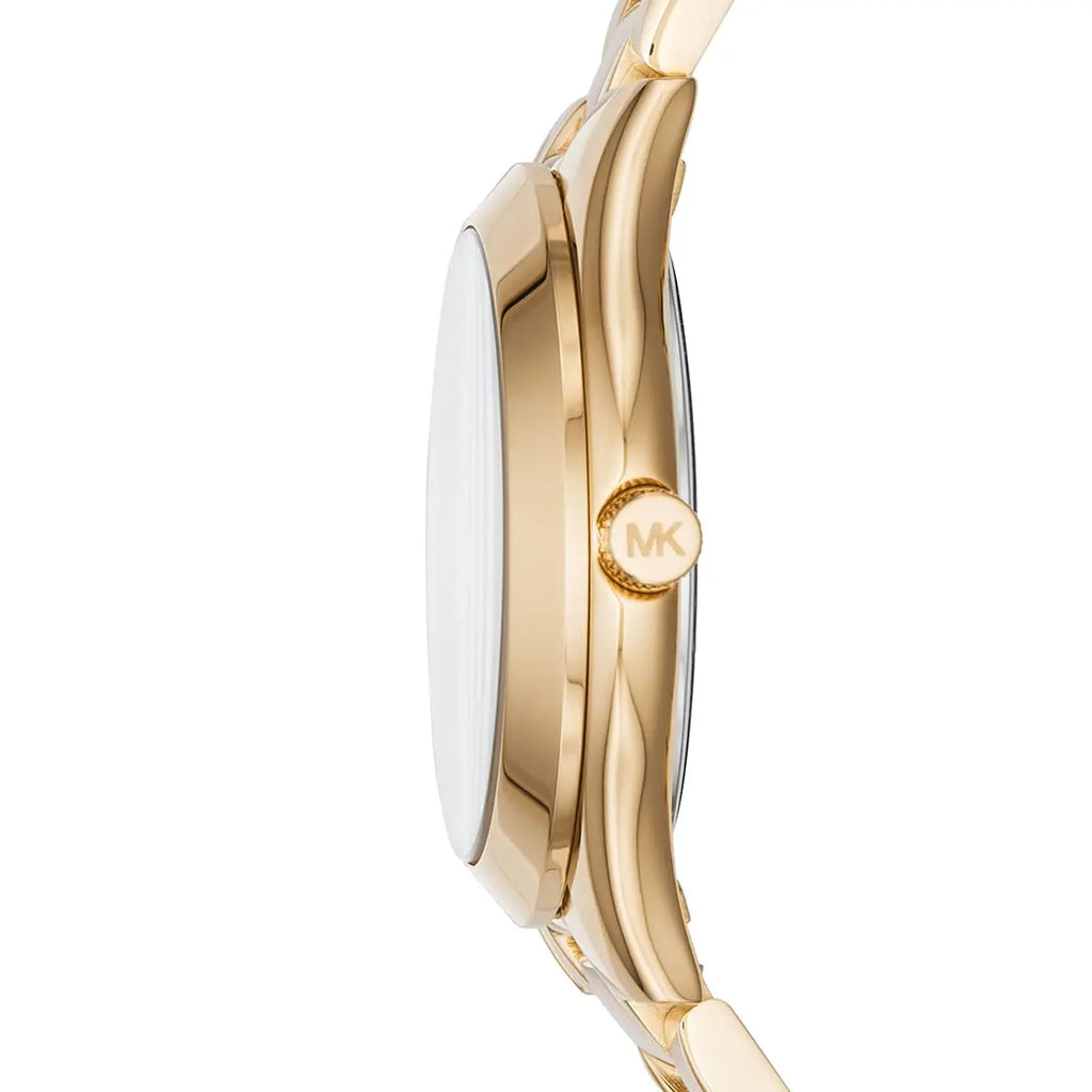 Michael Kors Slim Runway MK3477 33mm Women's Quartz Watch – Pavé Gold with Gold Stainless Steel Bracelet