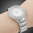 Michael Kors Sylvia MK4657 34mm Women's Quartz Watch – Mother-of-Pearl White with Silver Stainless Steel Bracelet