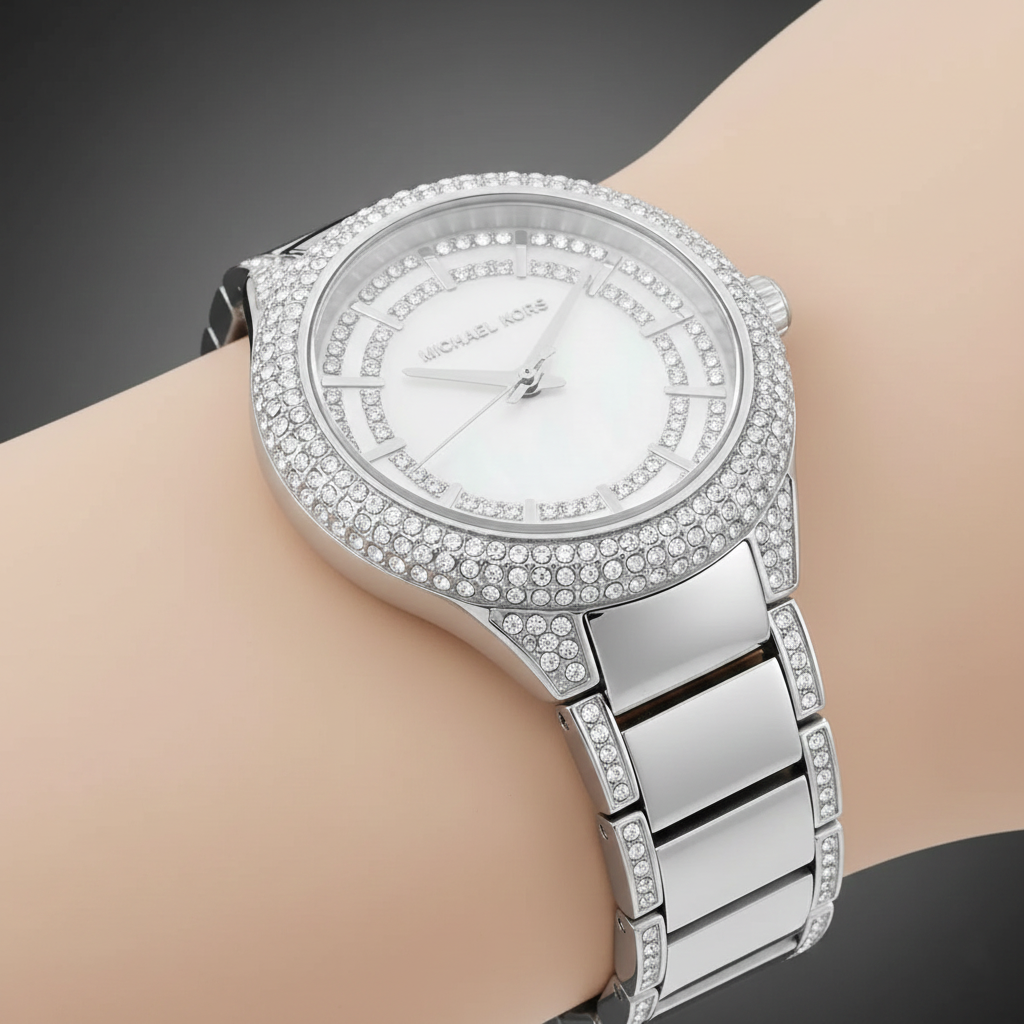 Michael Kors Sylvia MK4657 34mm Women's Quartz Watch – Mother-of-Pearl White with Silver Stainless Steel Bracelet