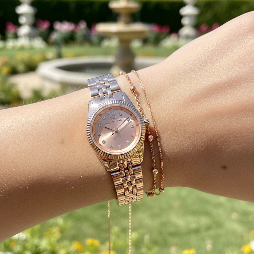 Michael Kors Lexington MK4739 26mm Women's Quartz Watch – Sunray Rose Gold with Rose Gold Stainless Steel Bracelet