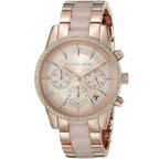 Michael Kors Ritz MK6307 37mm Women's Chronograph Watch – Sunray Rose Gold with Rose Gold Genuine Leather Strap