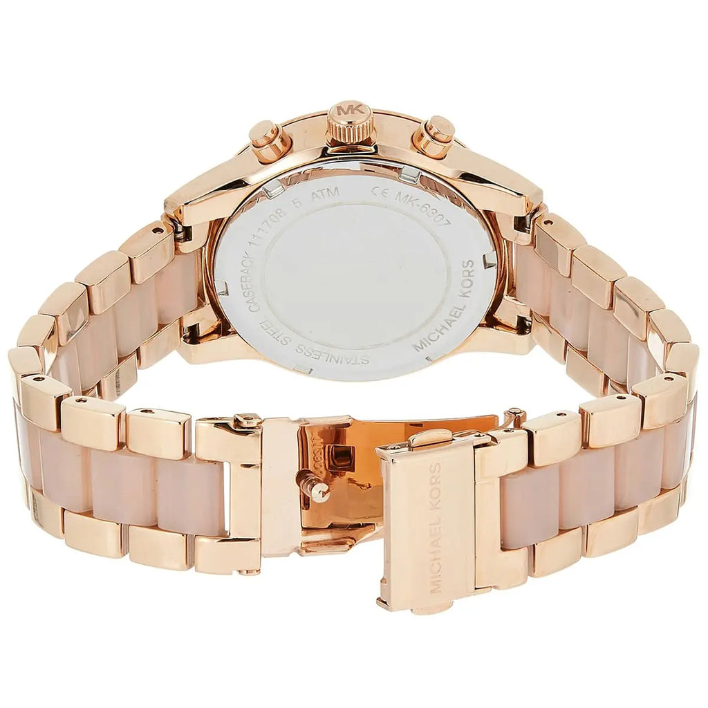 Michael Kors Ritz MK6307 37mm Women's Chronograph Watch – Sunray Rose Gold with Rose Gold Genuine Leather Strap