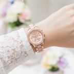 Michael Kors Ritz MK6307 37mm Women's Chronograph Watch – Sunray Rose Gold with Rose Gold Genuine Leather Strap