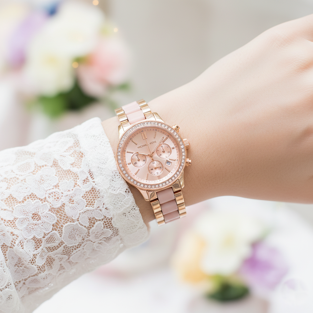 Michael Kors Ritz MK6307 37mm Women's Chronograph Watch – Sunray Rose Gold with Rose Gold Genuine Leather Strap