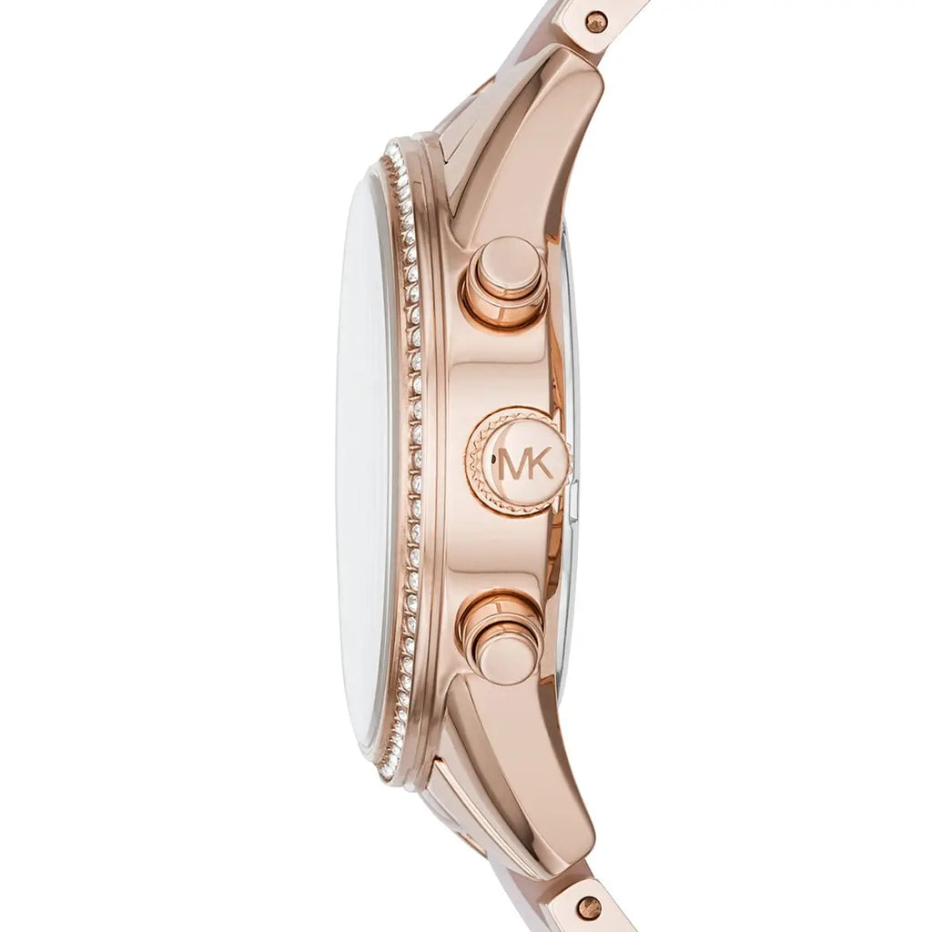 Michael Kors Ritz MK6307 37mm Women's Chronograph Watch – Sunray Rose Gold with Rose Gold Genuine Leather Strap