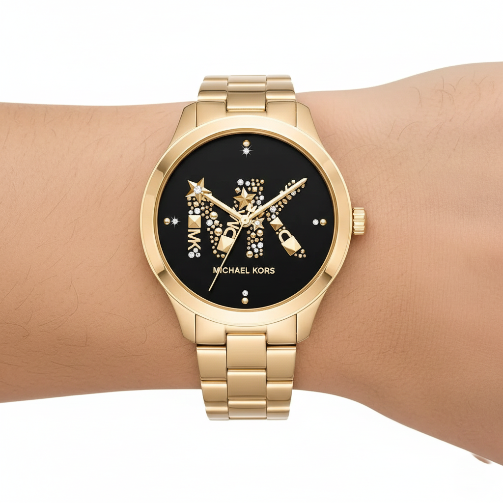 Michael Kors Runway MK6682 38mm Women's Chronograph Watch – Black with Gold Stainless Steel Bracelet