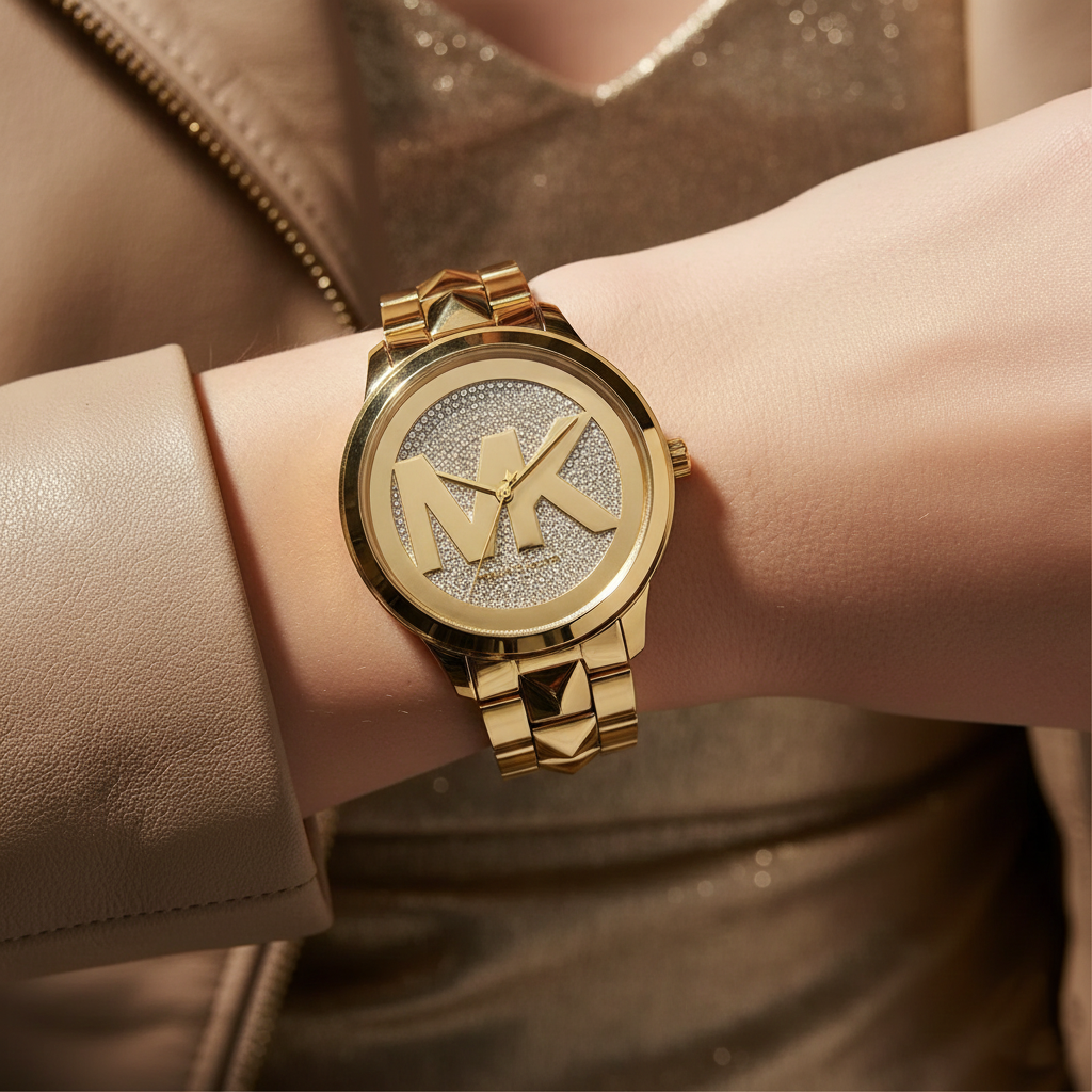 Michael Kors Runway MK6714 38mm Women's Quartz Watch – Pavé Gold with Gold Stainless Steel Bracelet