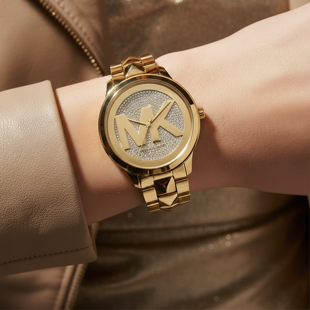 Michael Kors Runway MK6714 38mm Women's Quartz Watch – Pavé Gold with Gold Stainless Steel Bracelet