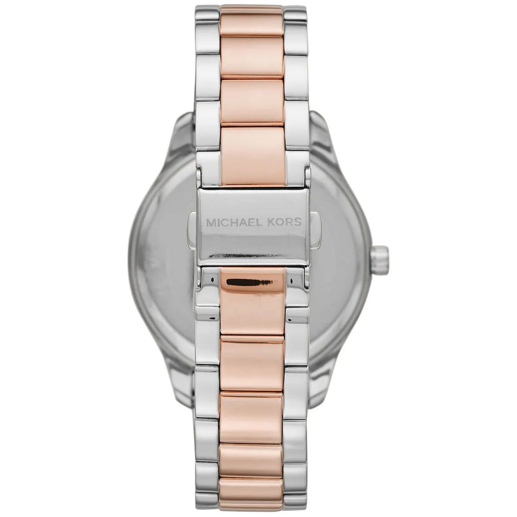 Michael Kors Layton MK6849 38mm Women's Quartz Watch – Mother Of Pearl with Two-Tone Genuine Leather Strap