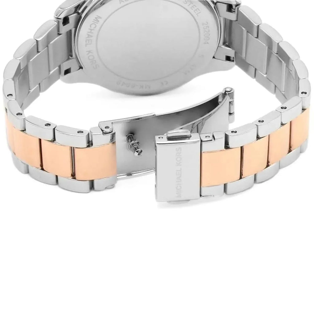 Michael Kors Layton MK6849 38mm Women's Quartz Watch – Mother Of Pearl with Two-Tone Genuine Leather Strap