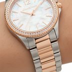 Michael Kors Layton MK6849 38mm Women's Quartz Watch – Mother Of Pearl with Two-Tone Genuine Leather Strap