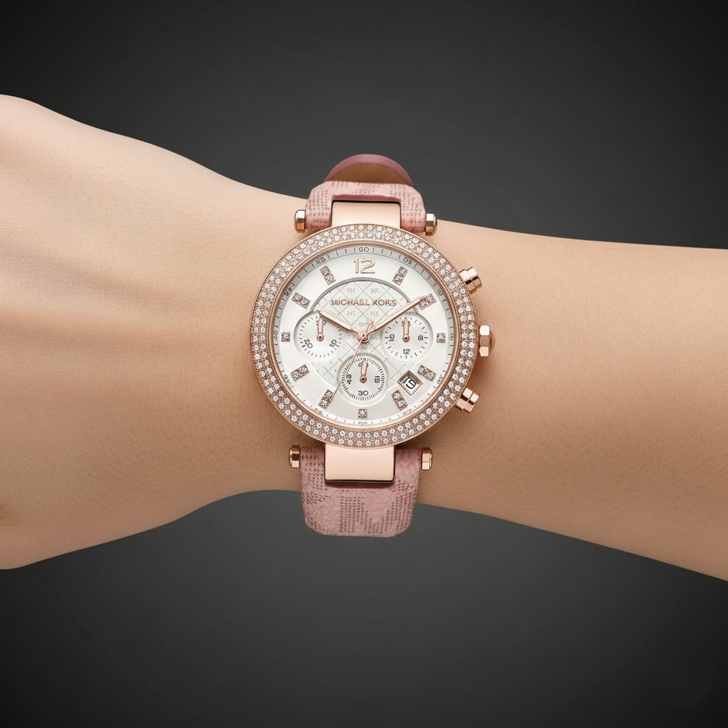 Michael Kors Parker MK6935 39mm Women's Chronograph Watch – Pavé Rose Gold with Pink Silicone Strap