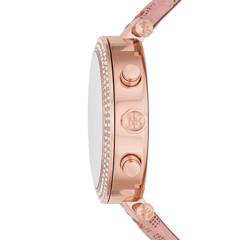 Michael Kors Parker MK6935 39mm Women's Chronograph Watch – Pavé Rose Gold with Pink Silicone Strap
