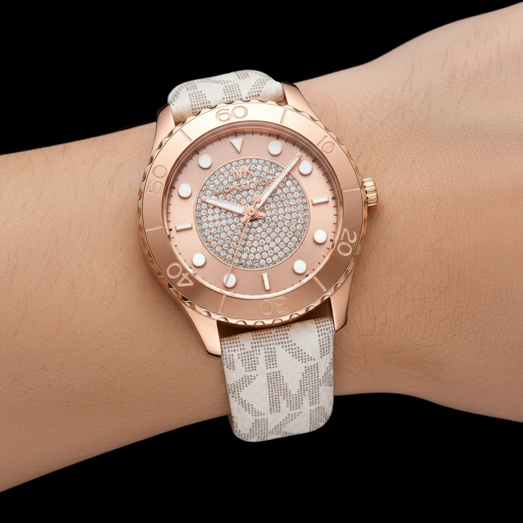 Michael Kors Runway MK6980 37mm Women's Quartz Watch – Pavé Rose Gold with Rose Gold Stainless Steel Bracelet