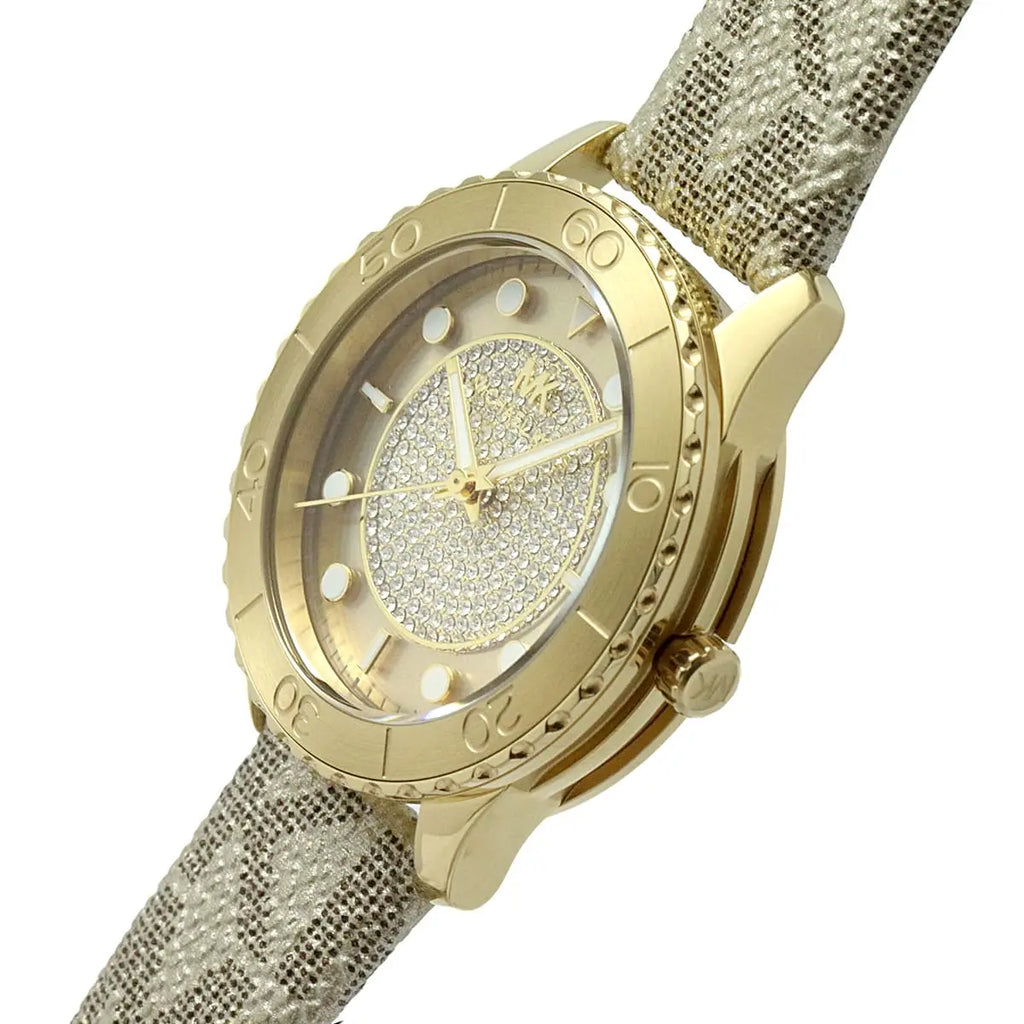 Michael Kors Runway MK6999 40mm Women's Quartz Watch – Pavé Gold with Gold Silicone Strap