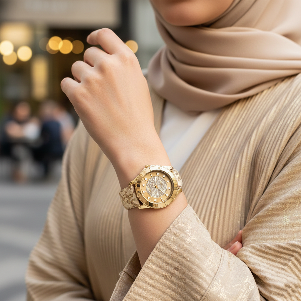 Michael Kors Runway MK6999 40mm Women's Quartz Watch – Pavé Gold with Gold Silicone Strap