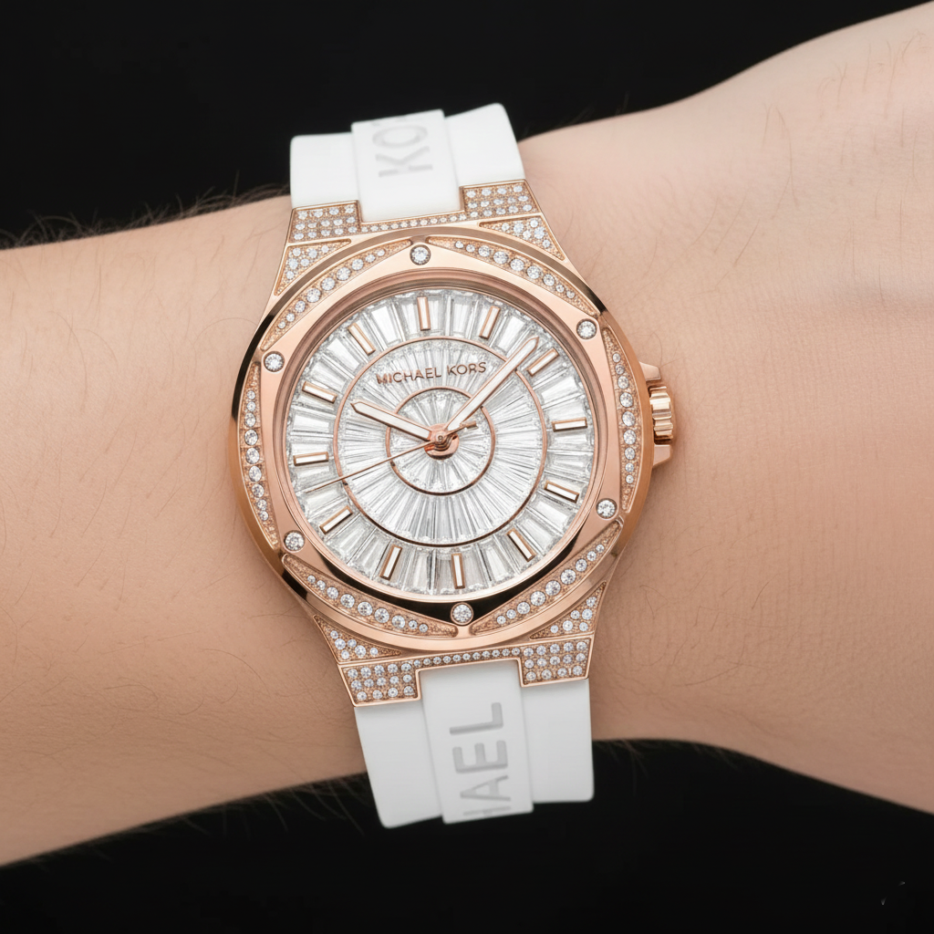 Michael Kors Camille MK7248 33mm Women's Quartz Watch – Sunray Rose Gold with Rose Gold Silicone Strap
