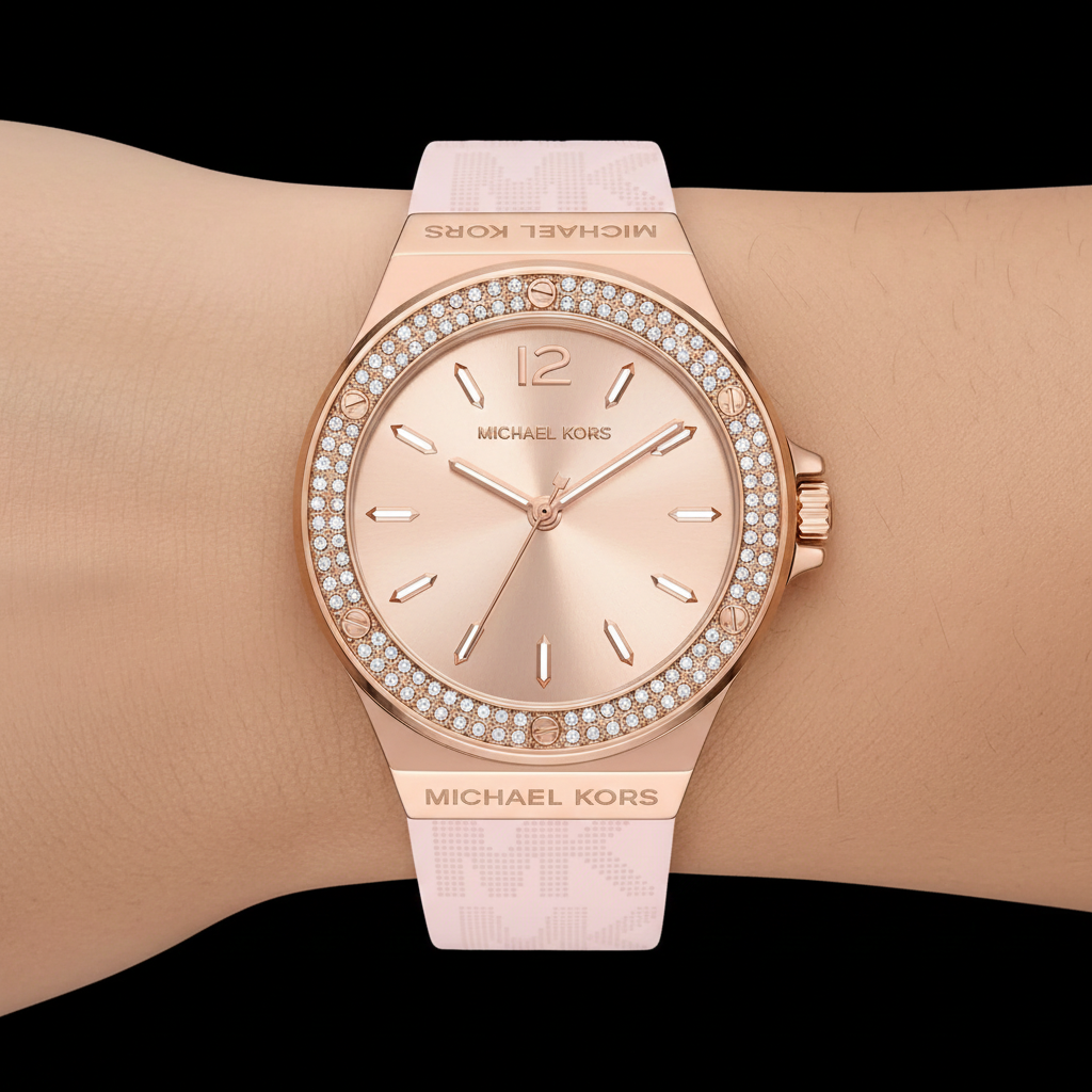 Michael Kors Lennox MK7282 37mm Women's Quartz Watch – Rose Gold with Rose Gold Silicone Strap
