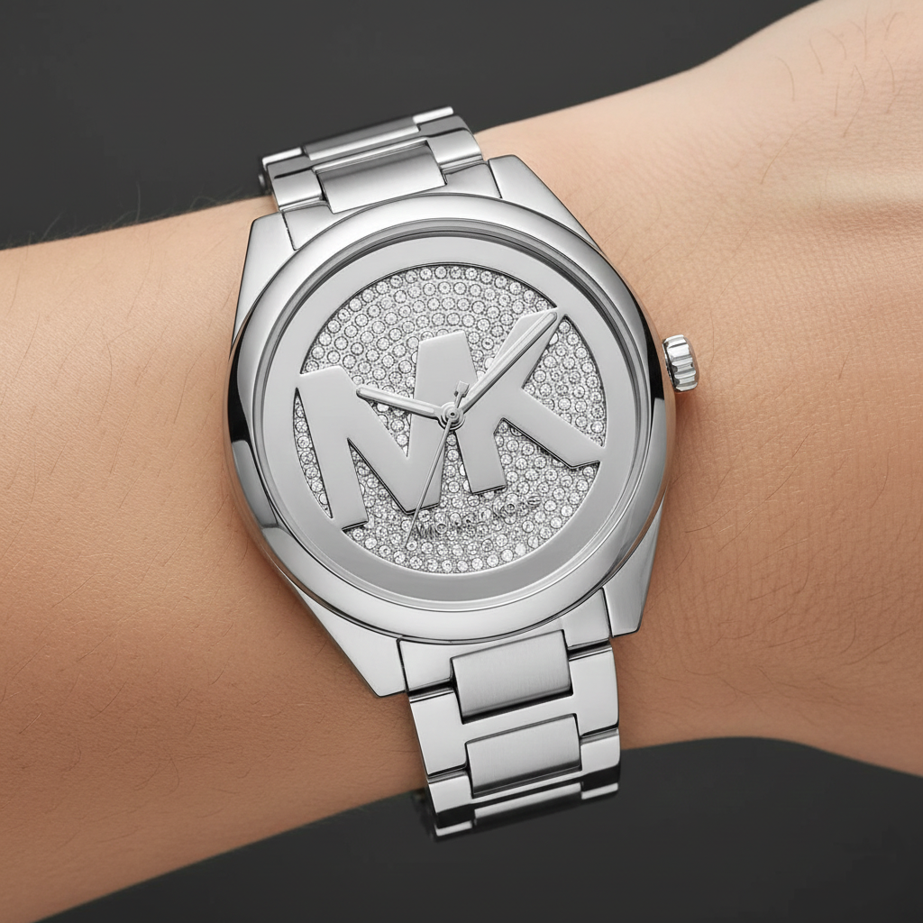 Michael Kors Janelle MK7311 42mm Women's Chronograph Watch – Pavé Silver with Silver Stainless Steel Bracelet